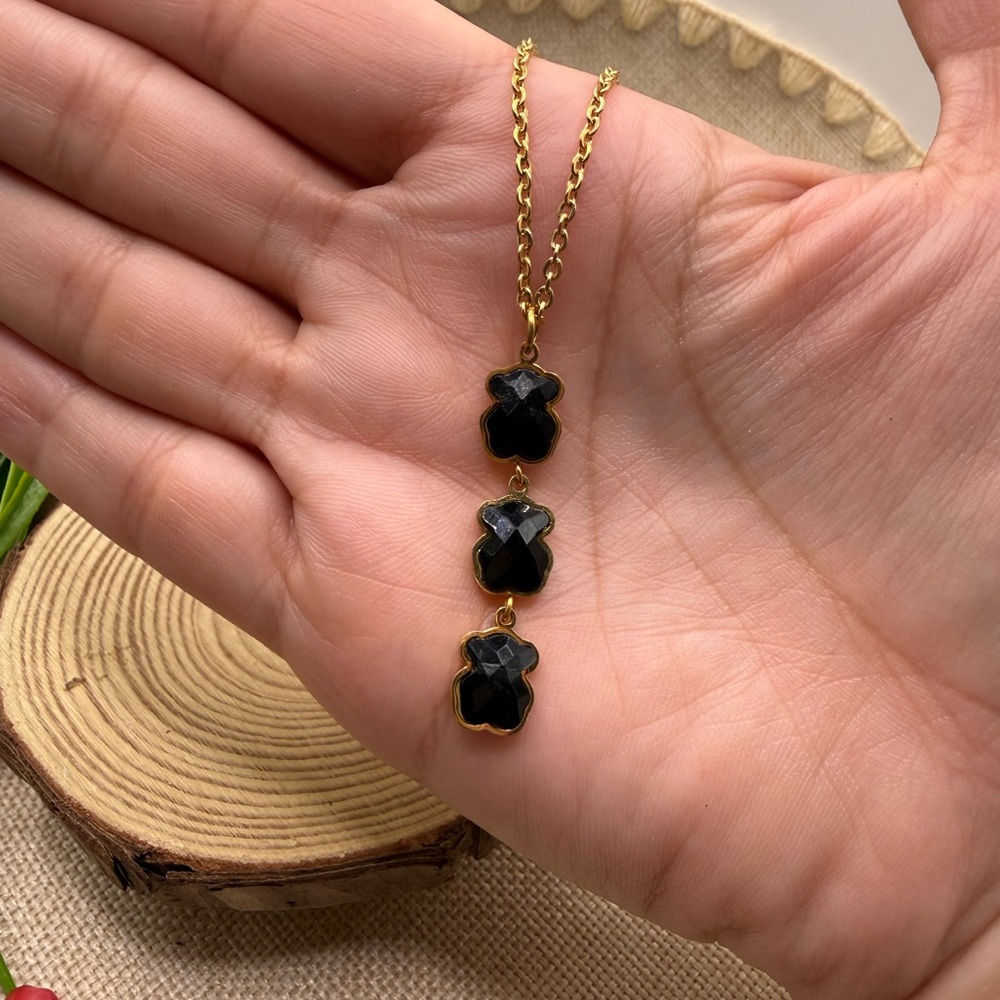 Bear 🐻 Gold and Black Pendant Necklace steel